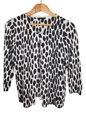 Talbots Black and White Pebble Dot / Giraffe Cardigan. Lg Petite. #336
